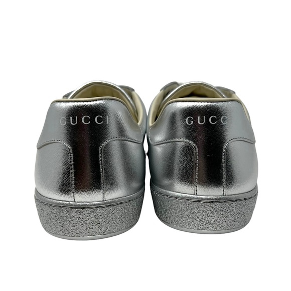 GUCCI Ace Metallic Low-Top Silver Sneakers 660622 - Picture 4 of 14